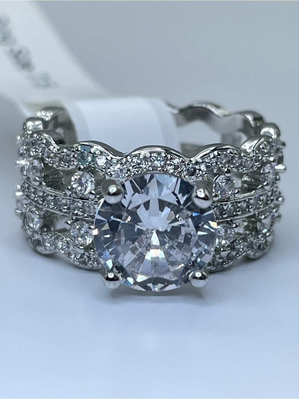 Swarovski Crystal Elements White Crystal Bold Art Deco Wide Band Ring Sz 7.5